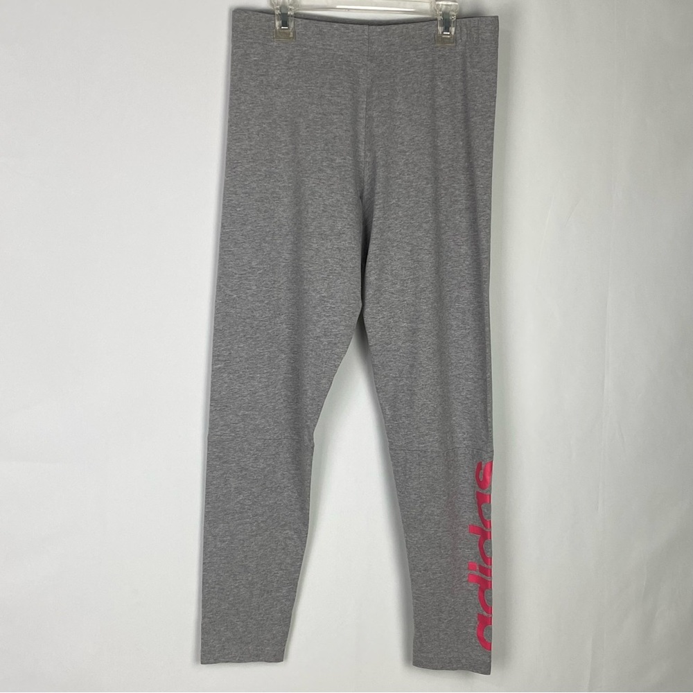 Adidas Women's Gray With Pink Logo On Bottom Left Leg Leggings Size L
